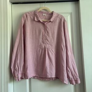 Poetry Women’s 100% Linen Light Pink Pullover Long Sleeve Top Beachy Sz 16